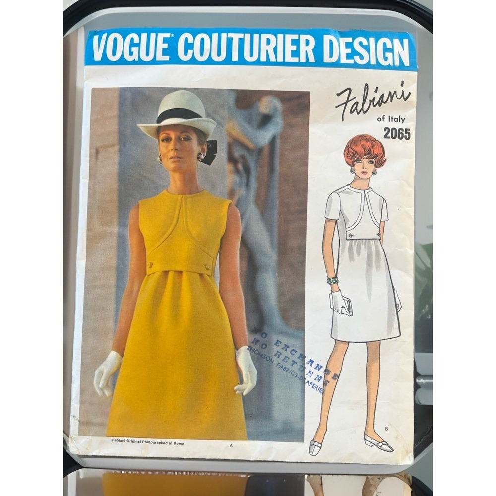 Vtg Vogue Couturier Design Fabiani Sewing Dress Pattern Misses Sz 12 #2065 1960s